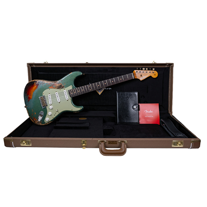 Fender Custom Shop 1961 Stratocaster Super Heavy Relic Aged Sherwood Green Over 3 Ton Sunburst Elektro Gitar